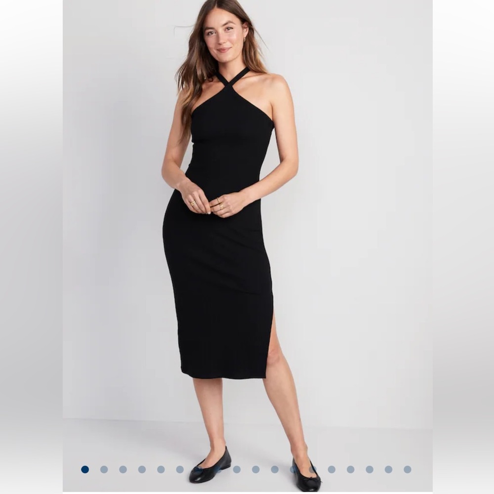 NWT Old Navy Fitted Rib-Knit Halter Midi Dress | Size Small Petite